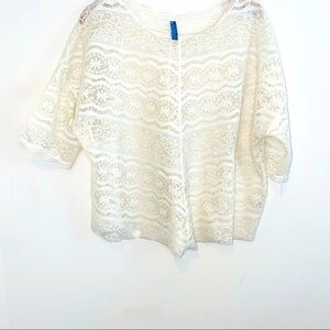 NWOT Free People Crochet Lace Boxy Boho Coverup 3/4 SleevesTop Size M
